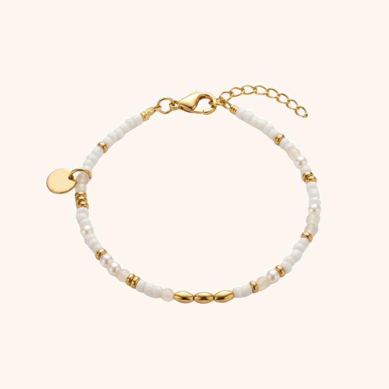 Bracelet perles blanche 3mm acier doré
