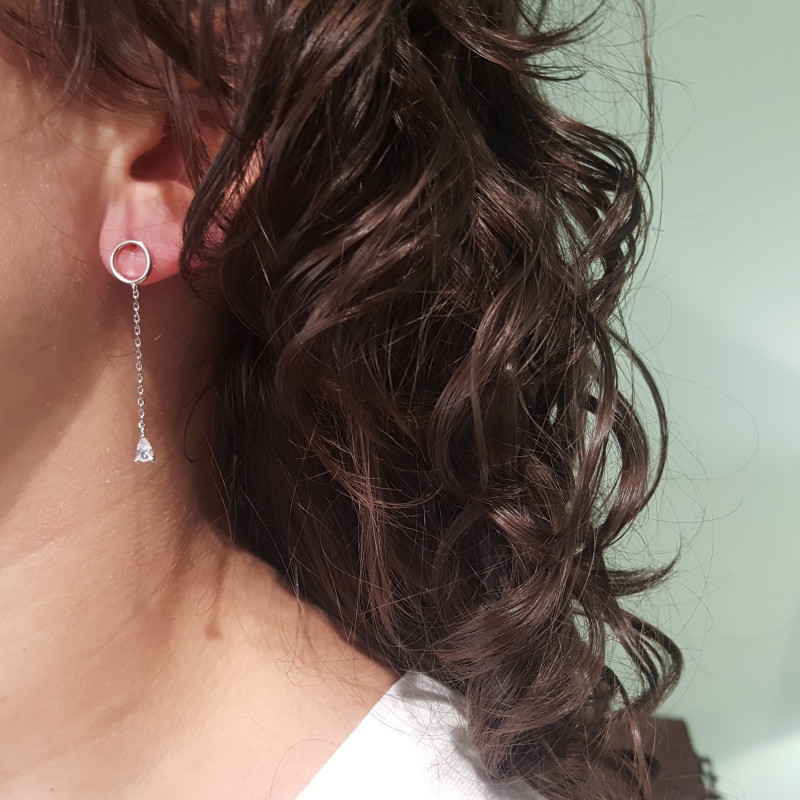 Boucles chaîne goutte strass - argent 925