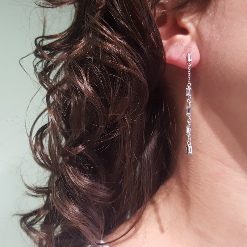 Boucles pendantes chaînes zircons - Argent 925