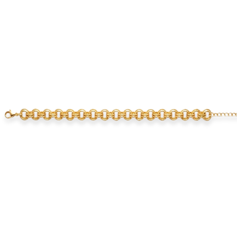 Bracelet maille double anneaux - acier doré