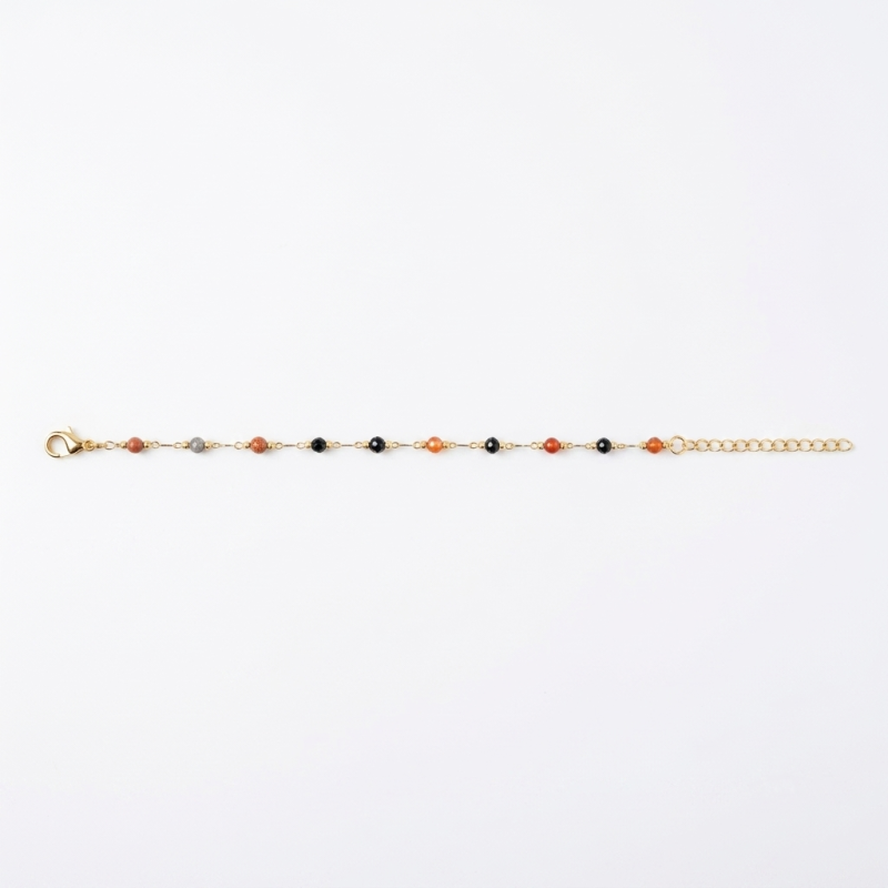 Bracelet perlé noir orangé - acier doré