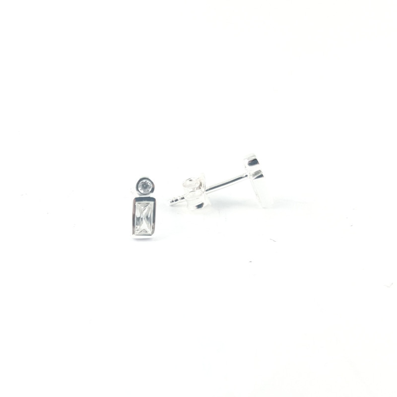 Puces double oxyde rectangle + rond - Argent 925