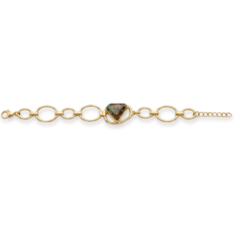 Bracelet maille ovales turquoise africaine - acier doré