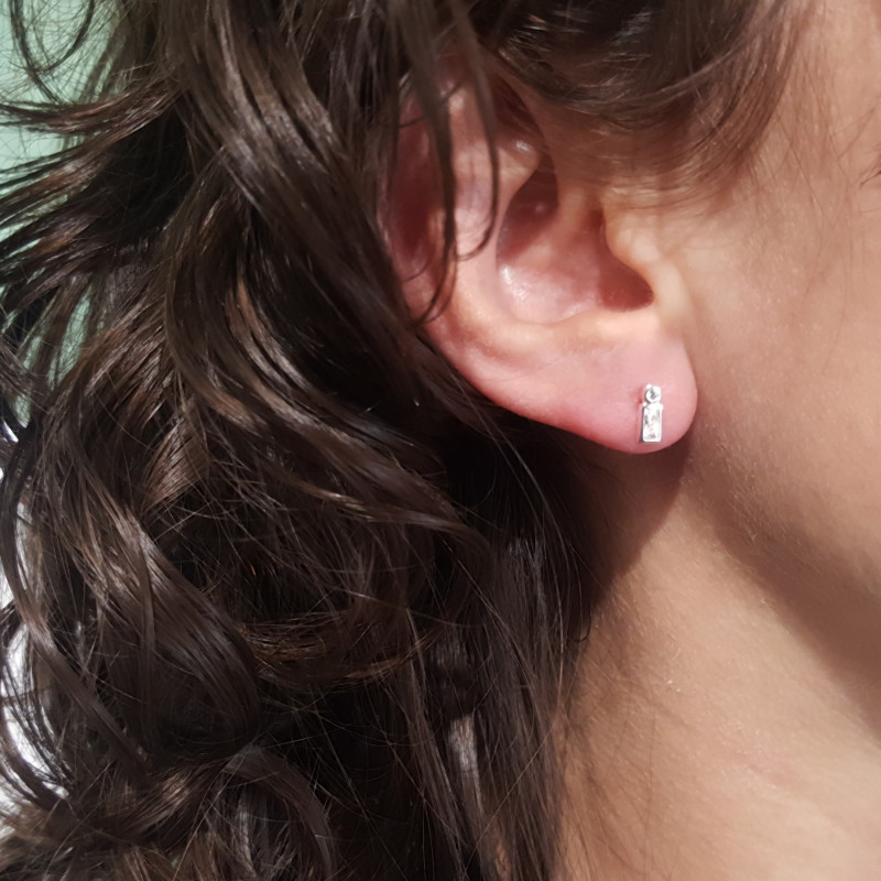 Puces double oxyde rectangle + rond - Argent 925