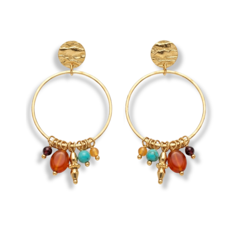 Boucles d'oreilles pendantes cercle et cornaline