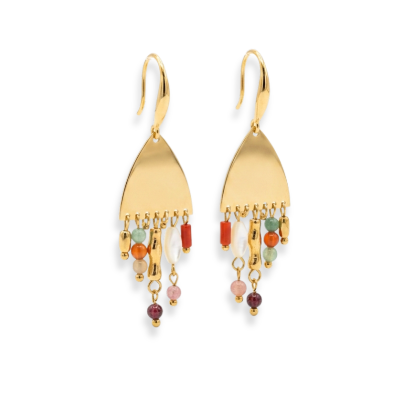 Boucles triangle multi pampilles colorées - acier doré