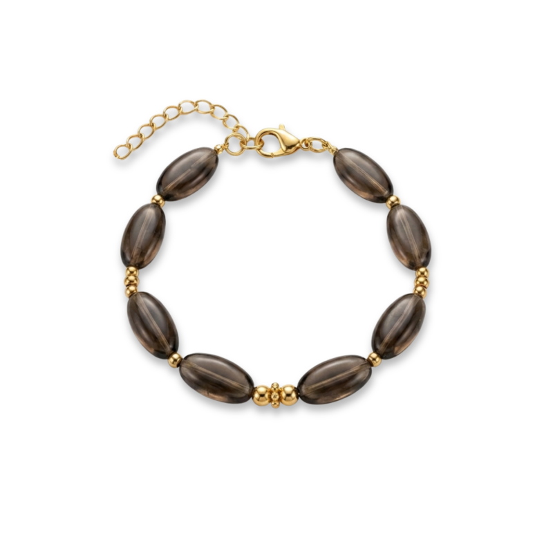 Bracelet quartz fumé allongé - acier doré