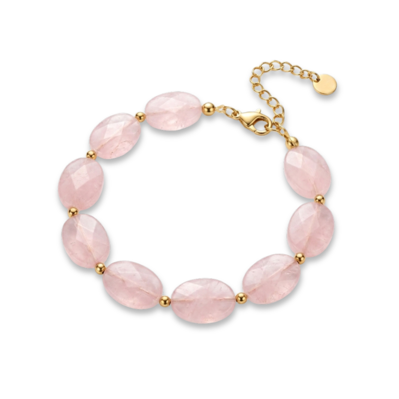 Bracelet quartz rose allongé - acier doré