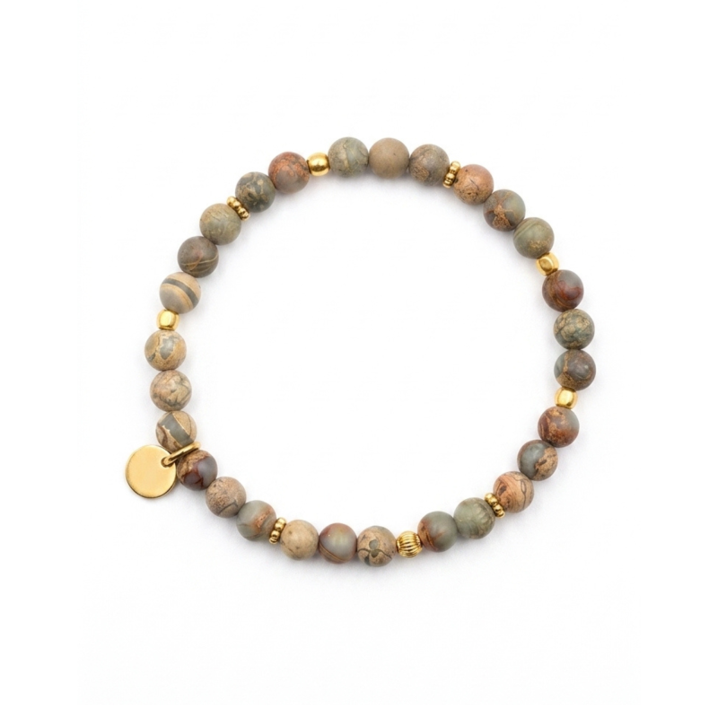 Bracelet élastique jaspe 6mm - acier doré