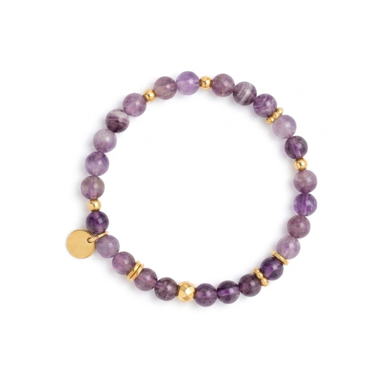 Bracelet élastique améthyste 6mm - acier doré