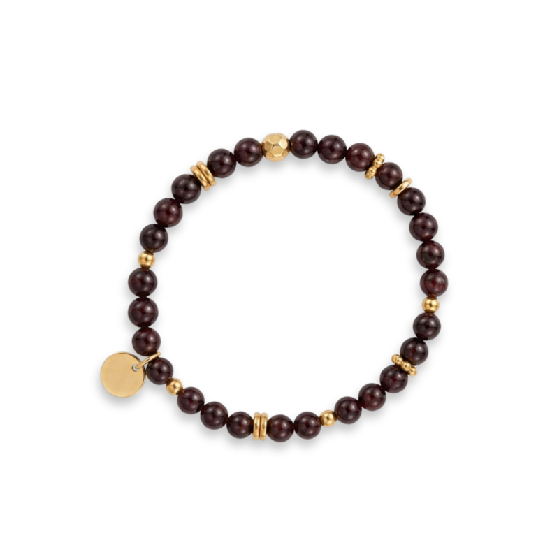 Bracelet élastique grenat 6mm - acier doré