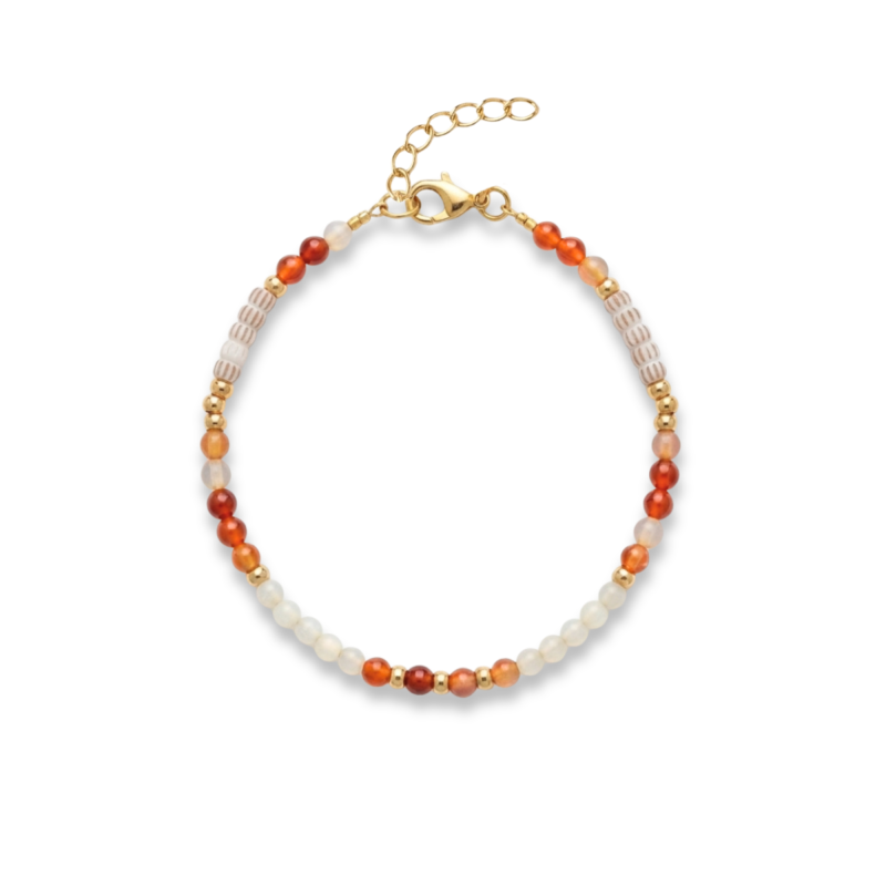 Bracelet perlé cornaline, nacre - acier doré