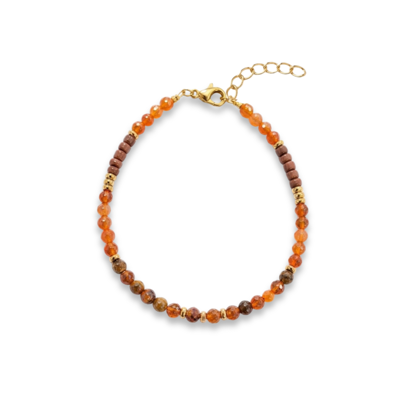 Bracelet perlé cornaline, marron - acier doré