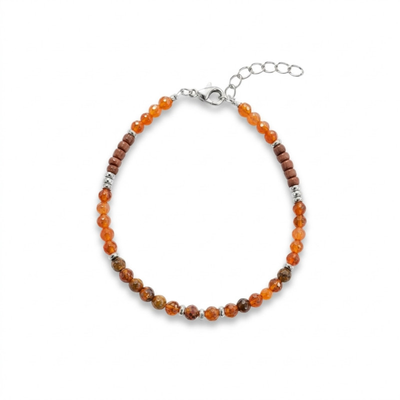Bracelet perlé cornaline, marron - acier inox