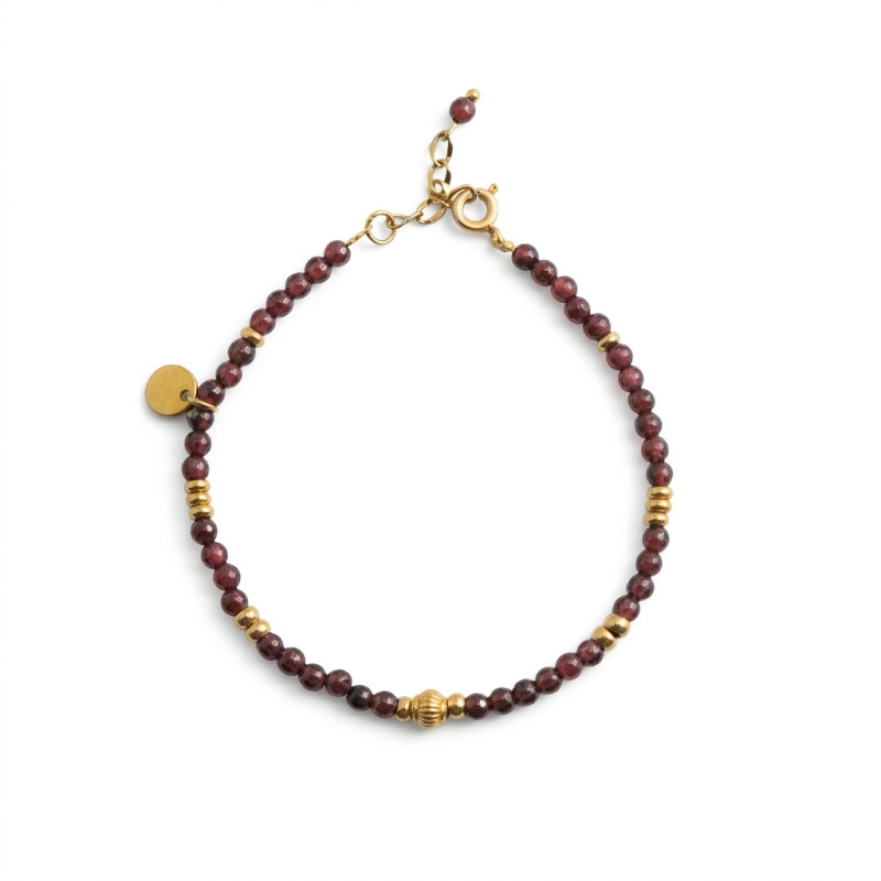 Bracelet grenat 4mm - acier doré