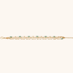 Bracelet trois rangs vert/blanc - acier doré