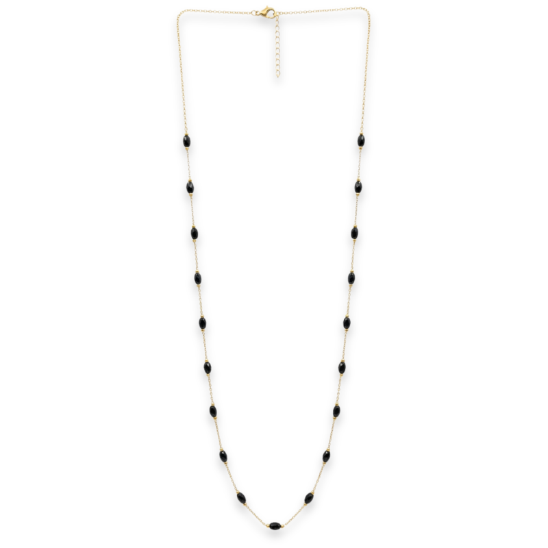 Collier long rectangles noir