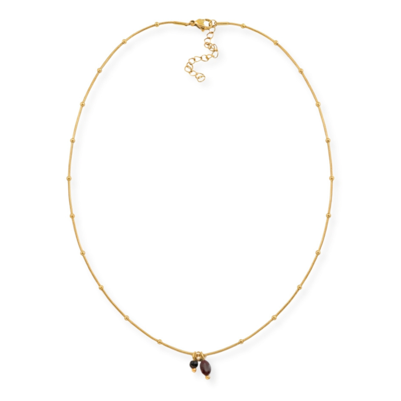 Collier grenat, onyx - acier doré