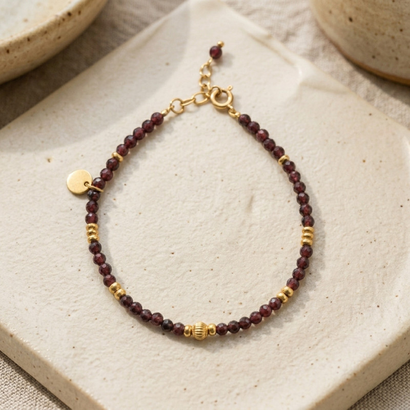 Bracelet grenat 4mm - acier doré