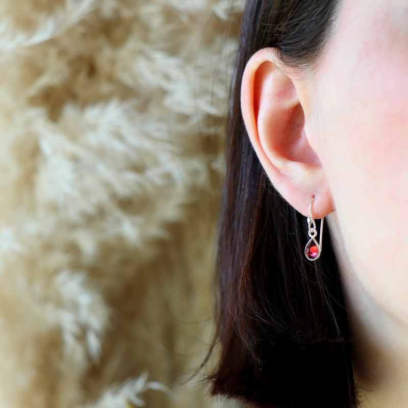Boucles gouttes grenat - Argent 925