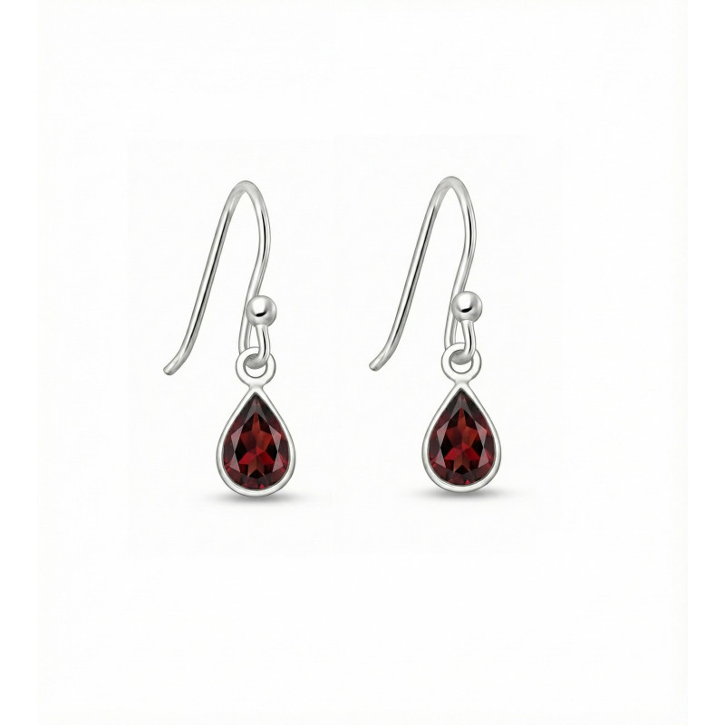Boucles gouttes grenat - Argent 925