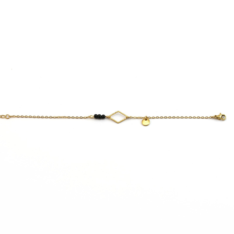 Bracelet losange strié et perles noires