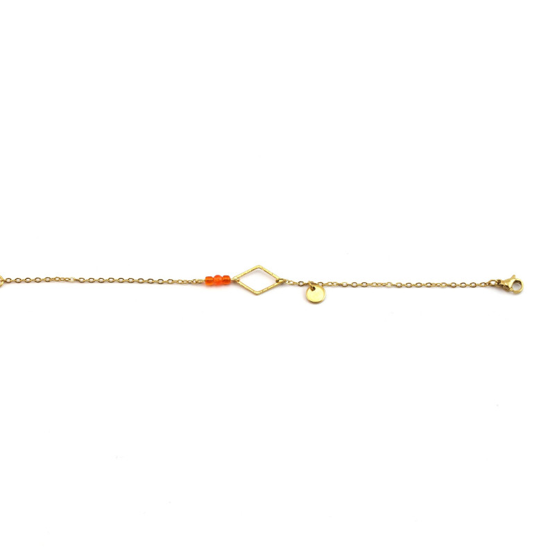 Bracelet losange strié et perles orange
