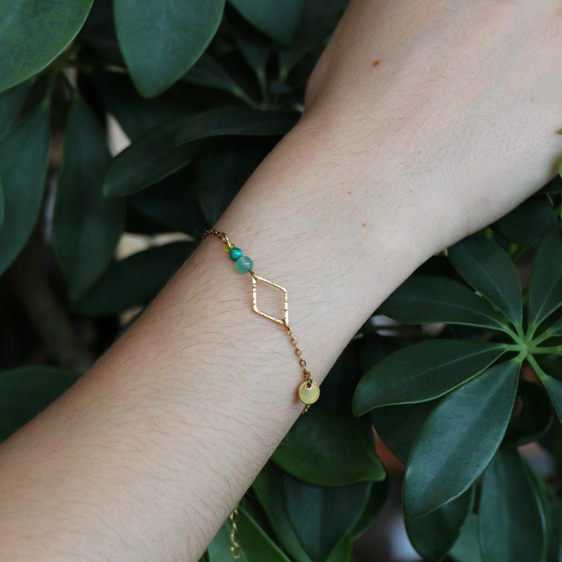 Bracelet losange strié malachite et jade