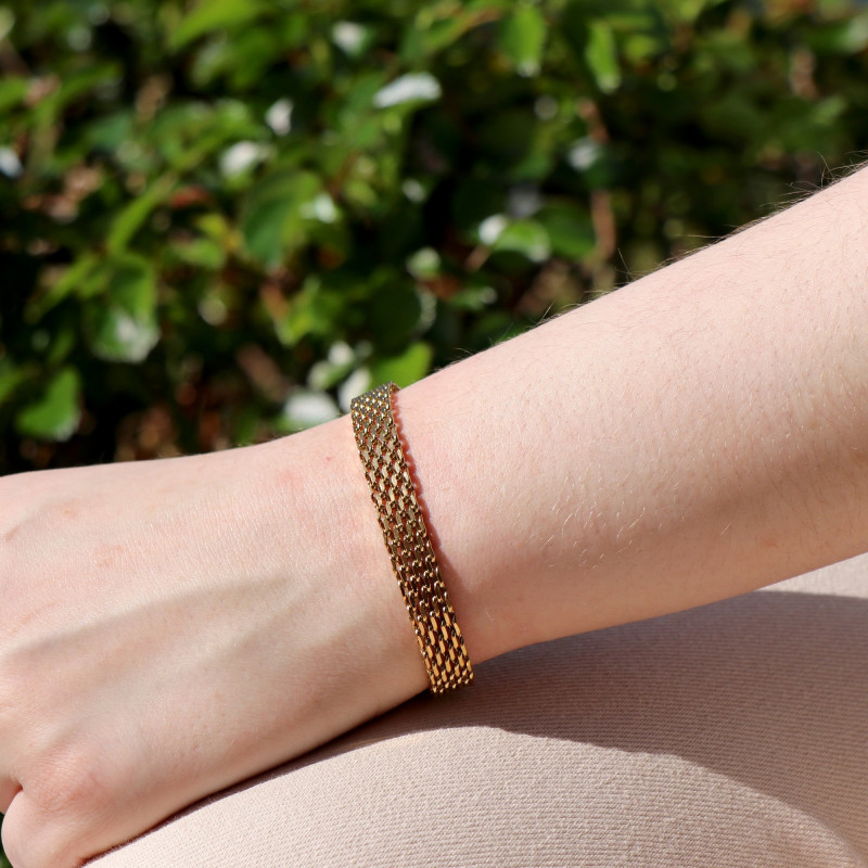 Bracelet maille plate acier doré