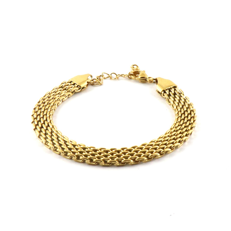 Bracelet maille plate acier doré
