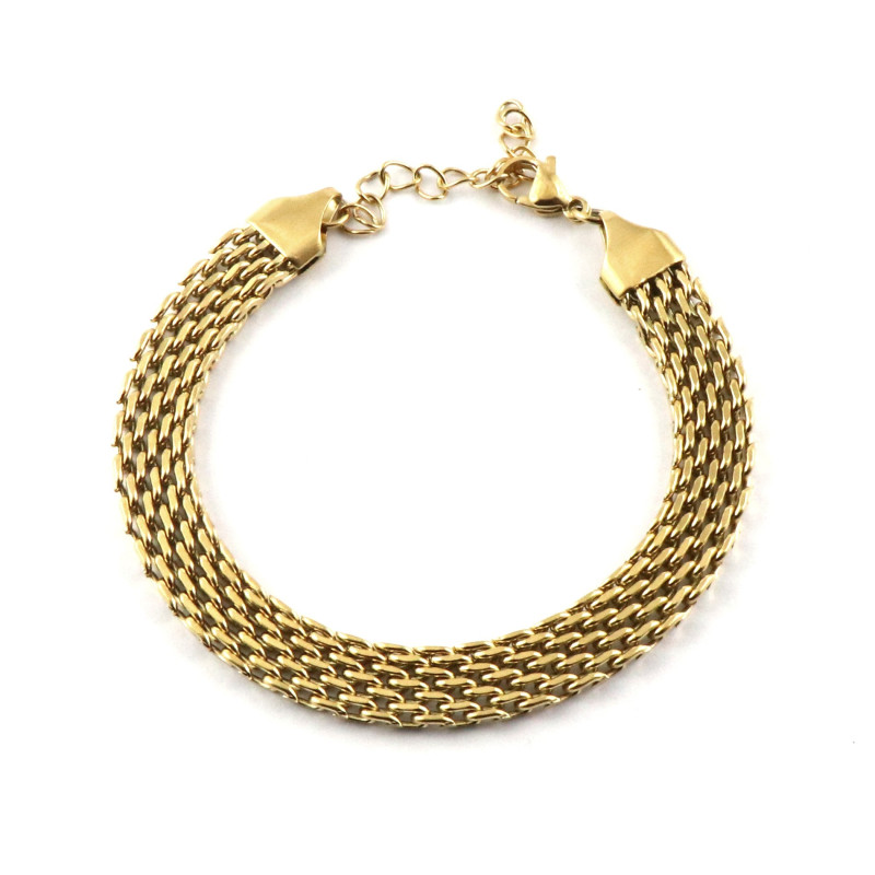 Bracelet maille plate acier doré