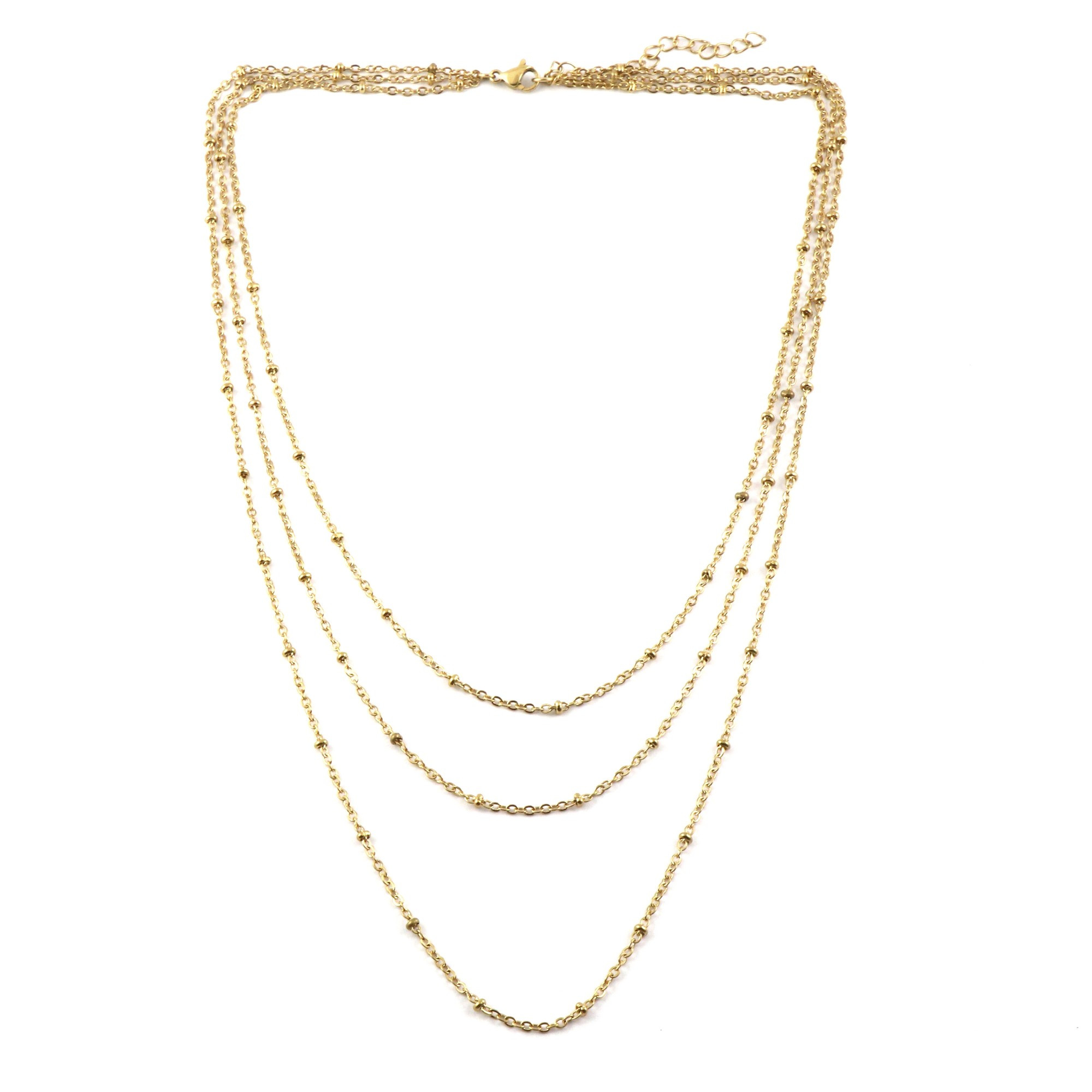 Collier 3 Chaînes Papillon Avec Zircon - Couleur Doré Cuivré - Neuf Avec étiquettes
